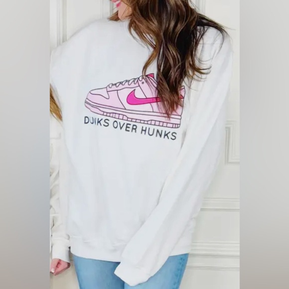White Sweatshirt with Pink Graphic